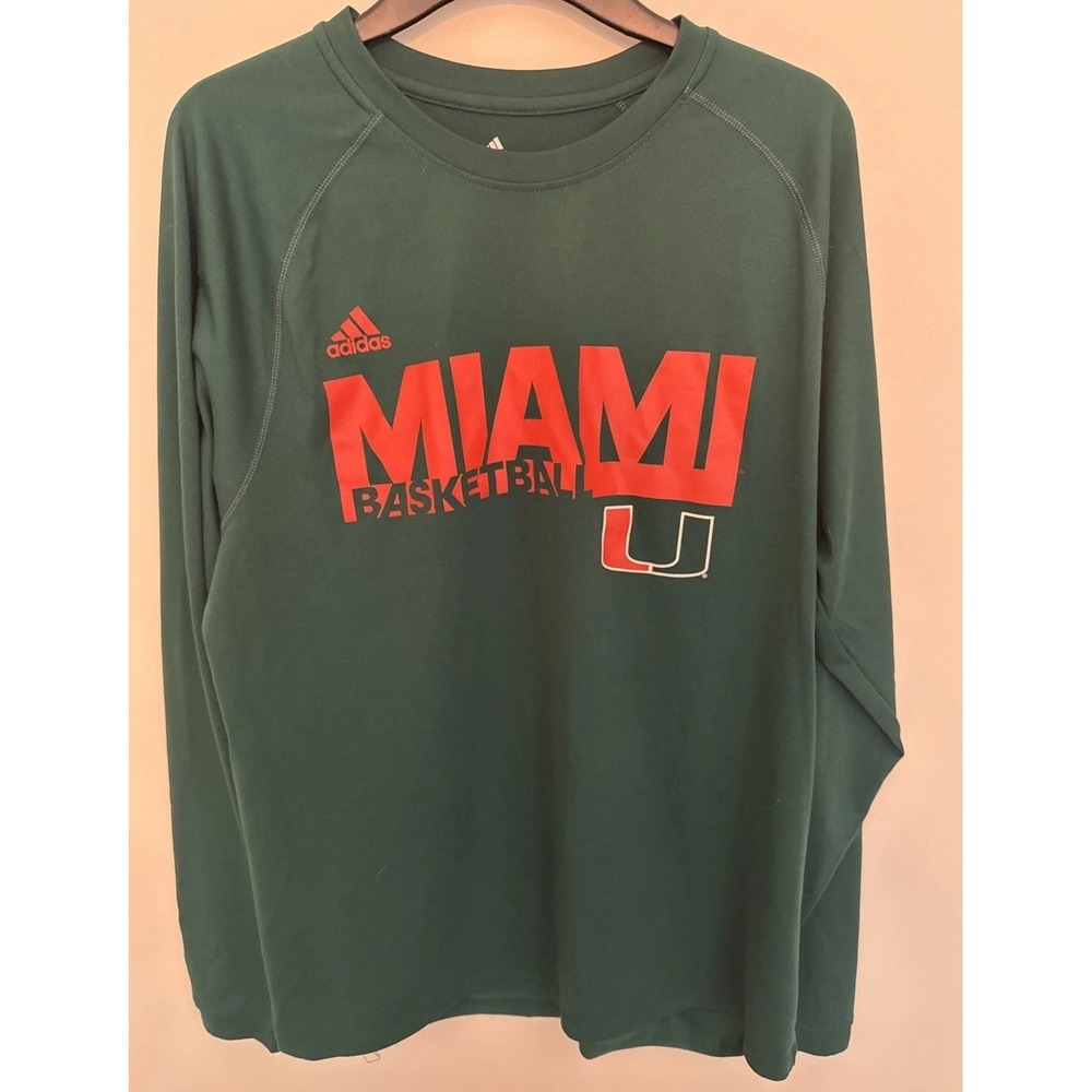 Miami Hurricanes adidas Climalite Long Sleeve Shirt Men's Large‎ Green